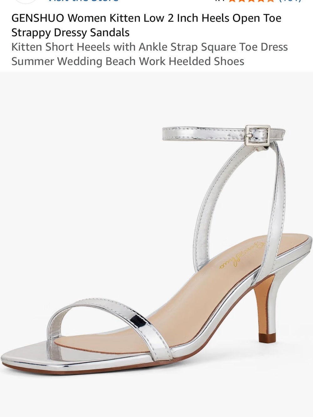 GENSHUO Silver Strappy Ankle‑Wrap Kitten Heels
